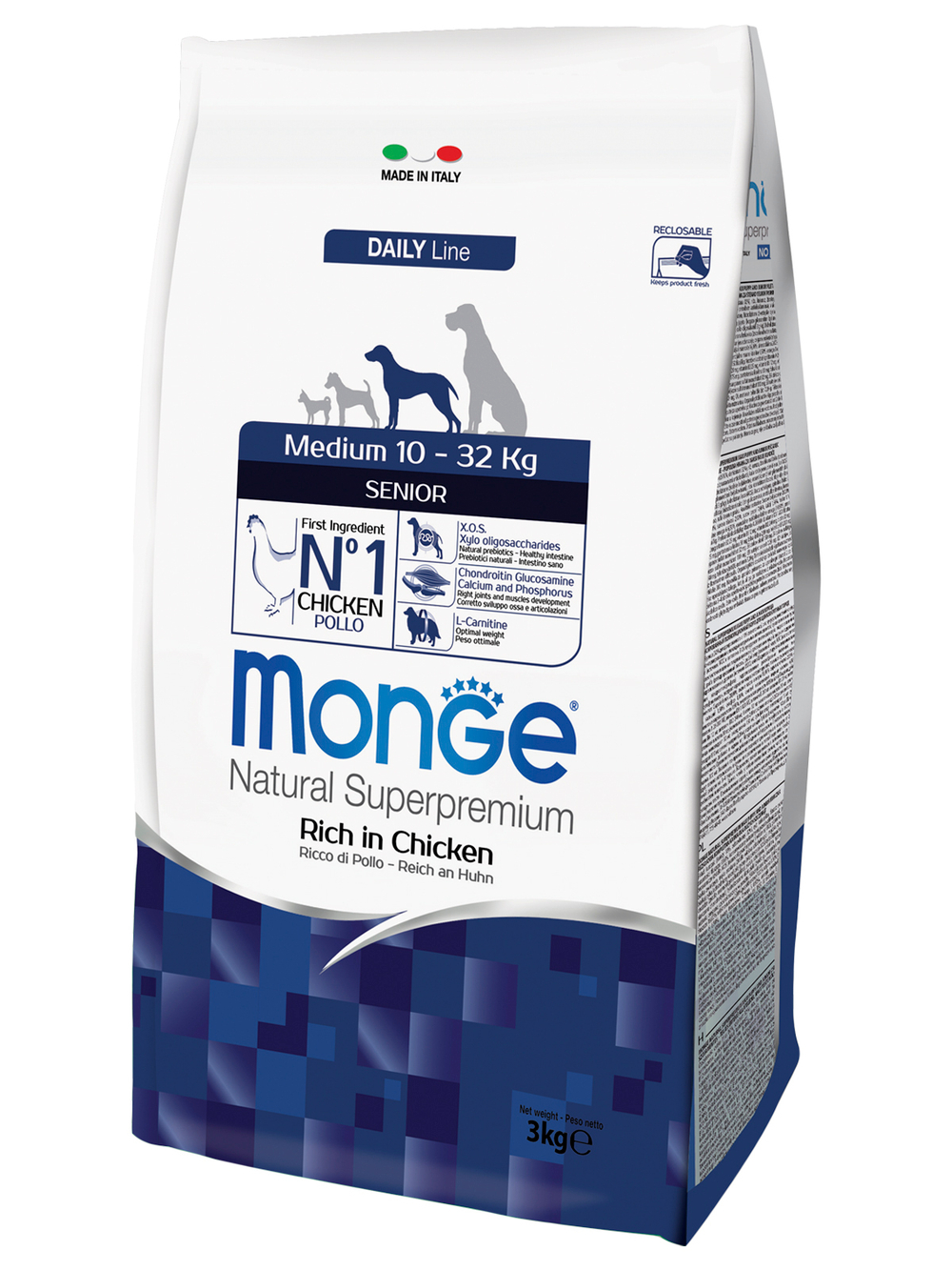 Сухой корм Monge Dog Daily Line Medium для пожилых собак средних пород, из курицы 3 кг