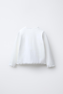 ZARA ФУТБОЛКА В РУБЧИК С СЕРДЦЕМ, БЕЛЫЙ