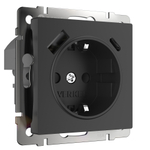 Розетка с заземлением и со шторками и USB, без рамки Werkel черный W1171708