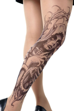 Колготки с принтом в виде демоницы со змеёй (Размер: S-M-L) (Цвет: бежевый)