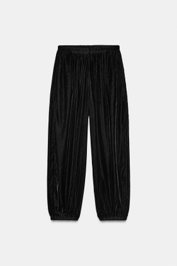 ZARA БАРХАТНЫЕ БРЮКИ-ШАРОВАЛЫ, ЧЕРНЫЙ
