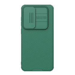 Усиленный чехол зеленого цвета (Dark Green) с сдвижной шторкой для камеры от Nillkin для Samsung Galaxy S24 FE, серия CamShield Pro