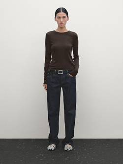 Massimo Dutti Трикотажная футболка с манжетами, коричневый