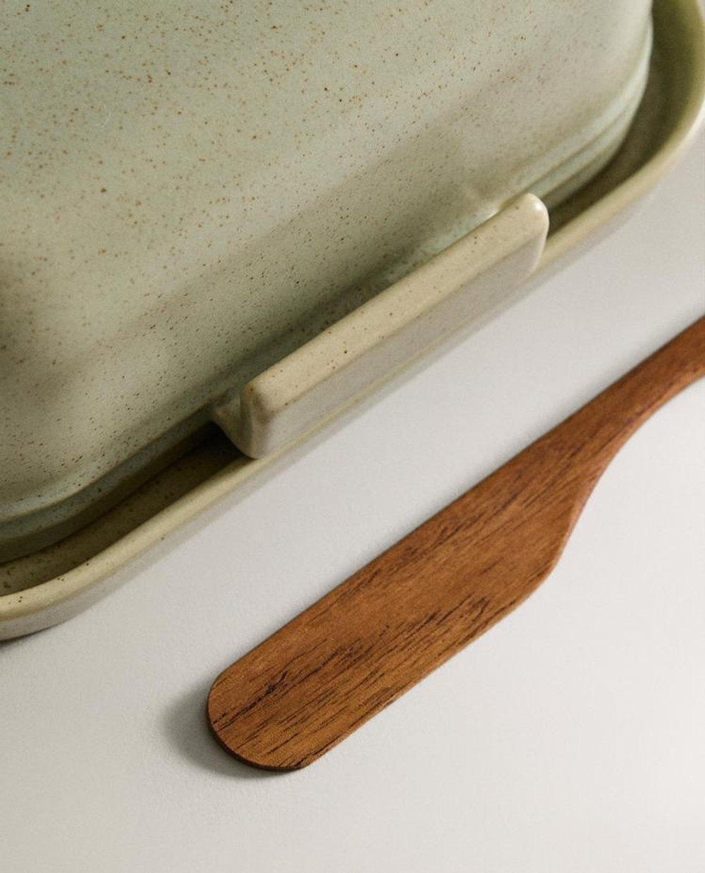 ZARA HOME КЕРАМИЧЕСКАЯ МАСЛЕНКА С НОЖОМ, ЗЕЛЕНЫЙ