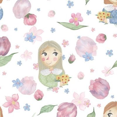 Акварельный паттерн девушки с цветами от ALI.ART.S