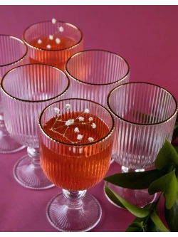 Набор ребристых бокалов вина, 260 мл. 6 шт. с золотой каймой