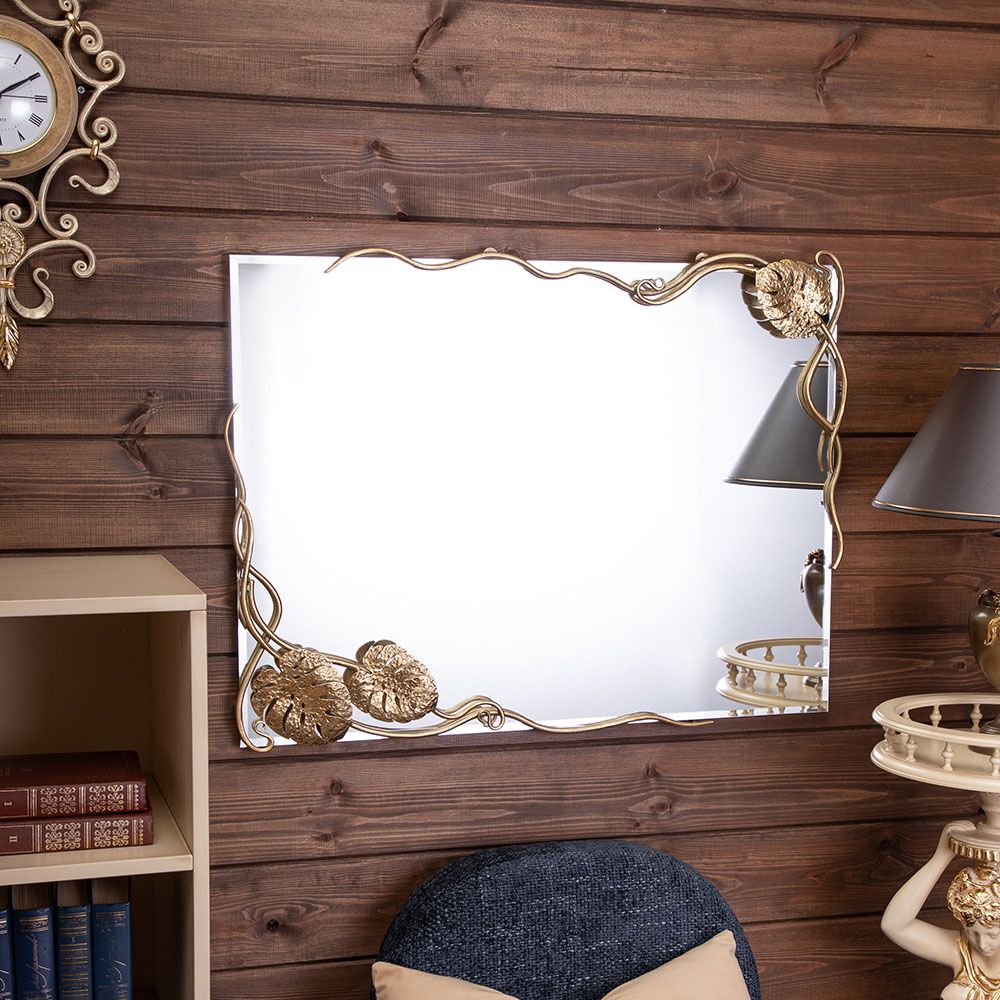 Зеркало настенное Monstera Deliciosa (Монстера) прямоугольное 80х60 Бронза