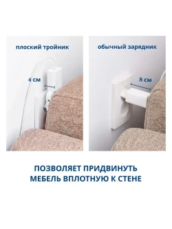 Тройник плоский поворотный для розетки, разветвитель 180 градусов, MartyHome