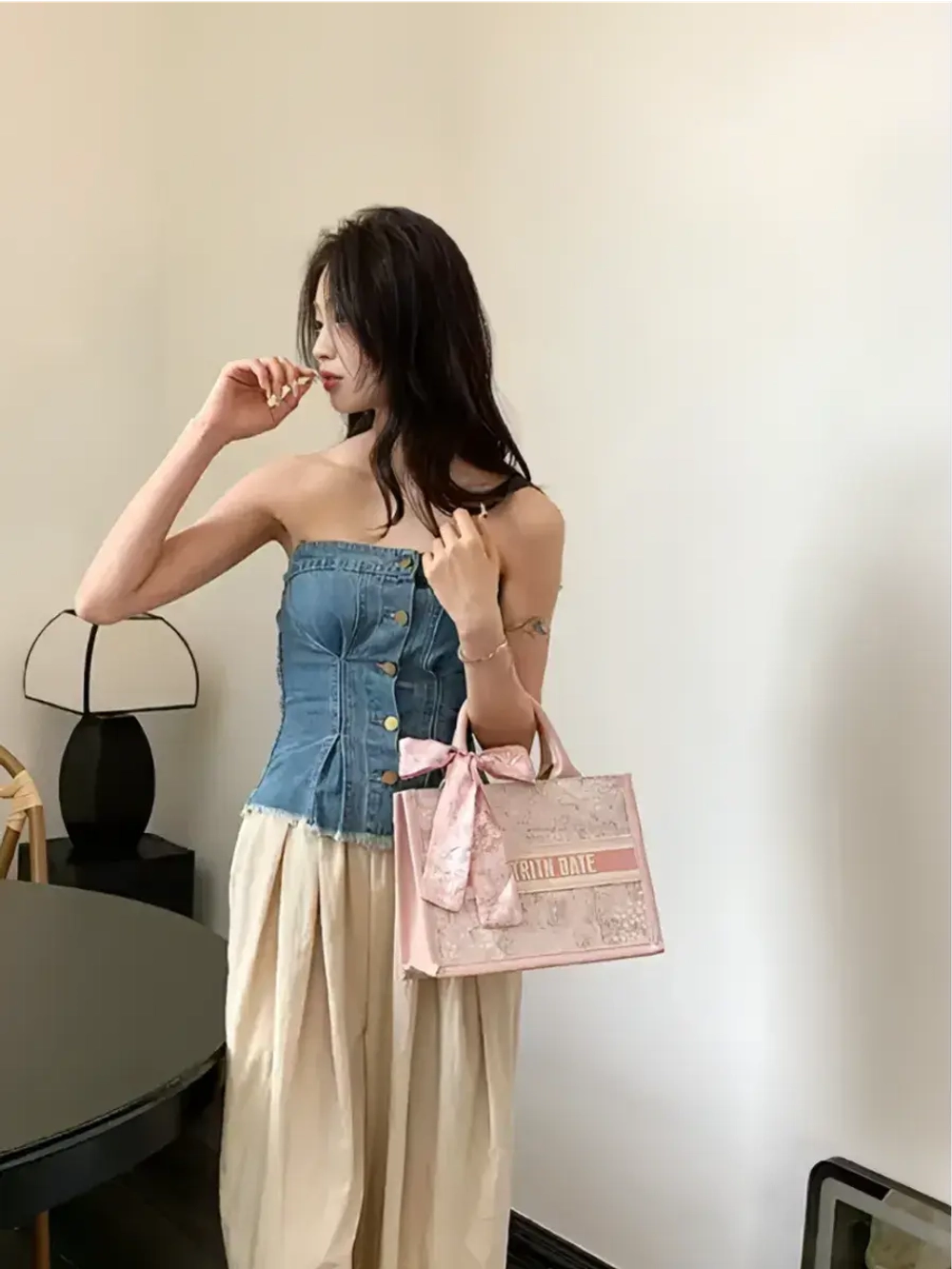 Сумка для учебы тоут розовая y2k с бантиком А5