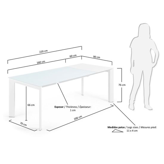 ATTA Стол 160 (220) x90 белое стекло