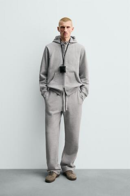 ZARA ТОЛСТОВКА НА МОЛНИИ С КАПЮШОНОМ HEAVYWEIGHT ORIGINS,СЕРЫЙ МЕЛАНЖ