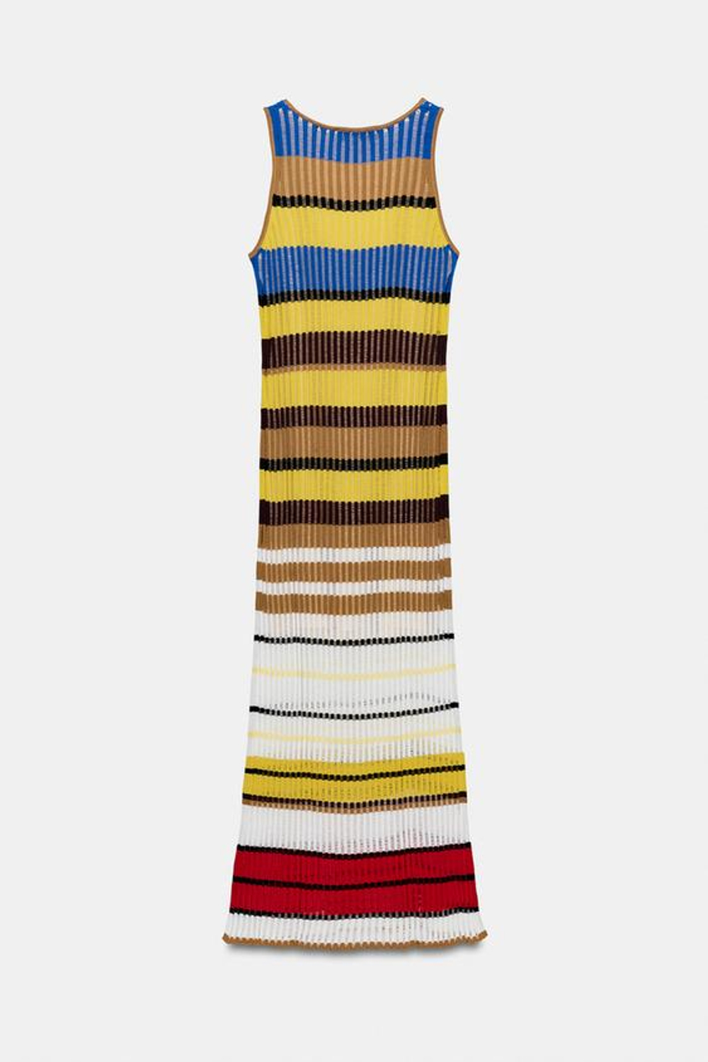 ZARA ДЛИННОЕ ТРИКОТАЖНОЕ ПЛАТЬЕ В ПОЛОСКУ, РАЗНОЦВЕТНЫЙ