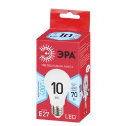 Лампа светодиодная ЭРА RED LINE ECO LED A60-10W-840-E27 10Вт груша нейтральный белый свет Е27 | Лампы cветодиодные Груша (A)