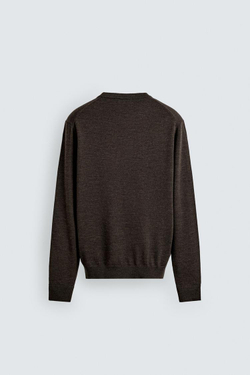 ZARA ШЕРСТЯНОЙ СВИТЕР КЛАССИЧЕСКОГО КРОЯ, КОРИЧНЕВЫЙ МЕЛАНЖ