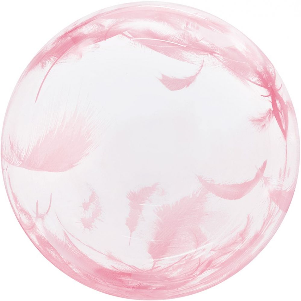 Шар (18''/46 см) Сфера 3D, Deco Bubble, Розовые перья, Прозрачный, Кристалл (БГ-27)