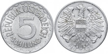 Австрия 5 шиллингов, 1952-1957 XF