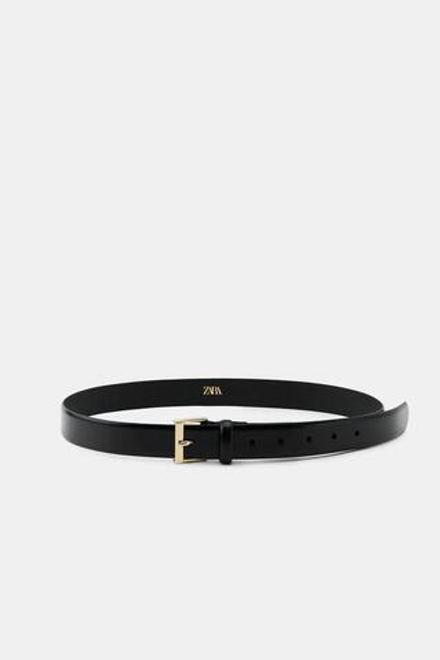 ZARA КОЖАНЫЙ РЕМЕНЬ С КВАДРАТНОЙ ПРЯЖКОЙ, ЧЕРНЫЙ