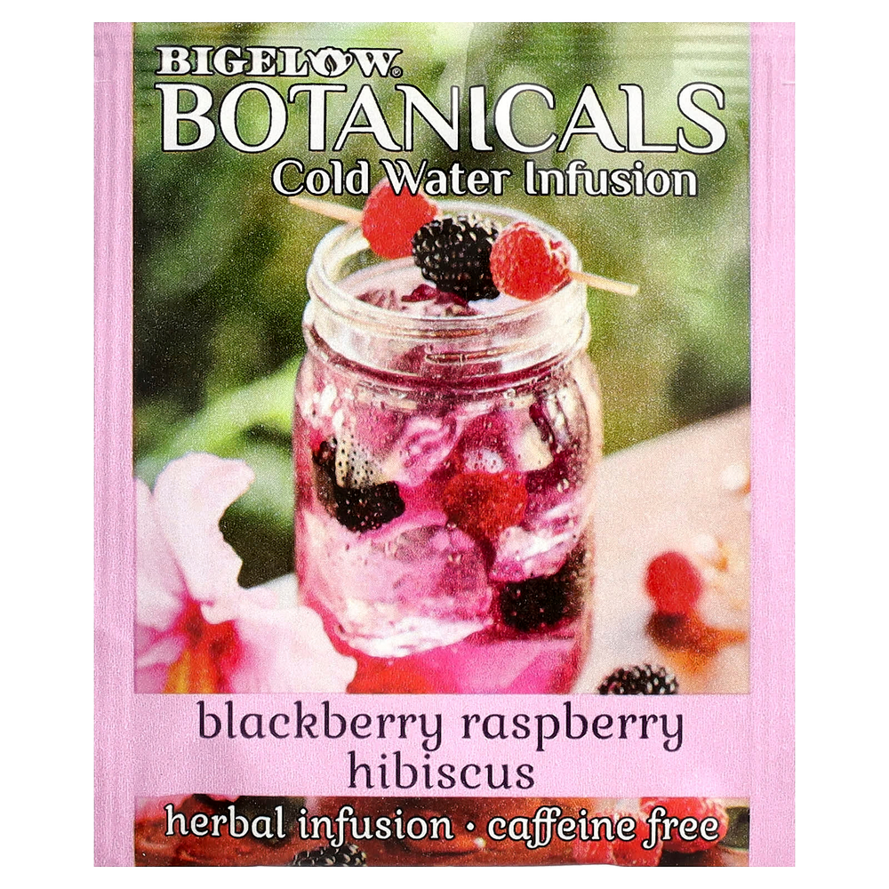 Bigelow, Botanicals®, настой в холодной воде, травяной чай, ежевика, малина и гибискус, без кофеина, 18 чайных пакетиков, 34 г (1,23 унции)