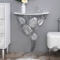 Консоль Monstera Deliciosa Wood (Монстера) Айс Античное серебро