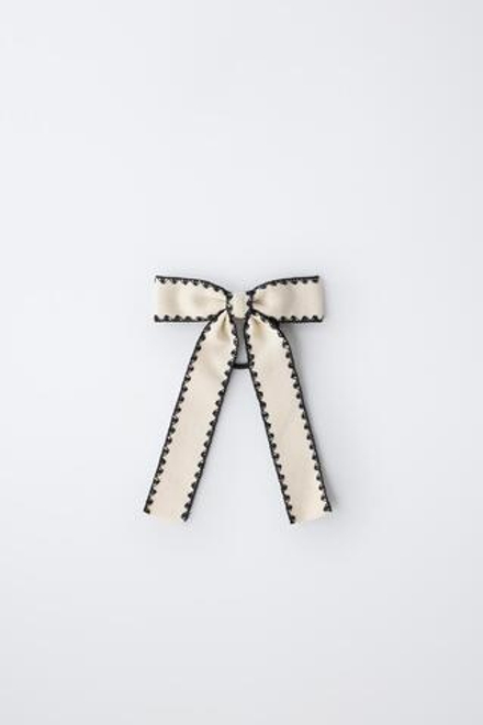 ZARA РЕЗИНКА ДЛЯ ВОЛОС С КОНТРАСТНЫМ БАНТОМ, ЭКРЮ