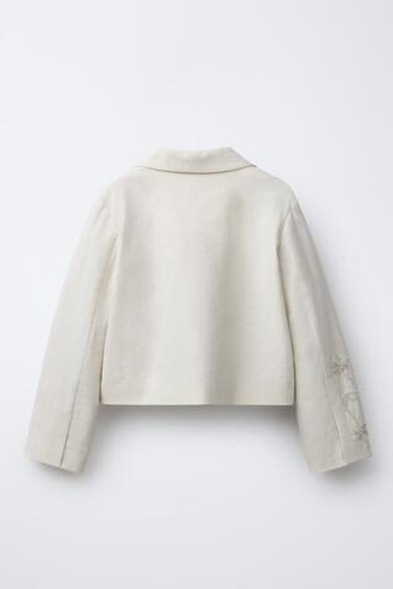 ZARA ЛЬНЯНОЙ БЛЕЙЗЕР С БЛЕСТЯЩИМИ ДЕТАЛЯМИ, СВЕТЛО-БЕЖЕВЫЙ