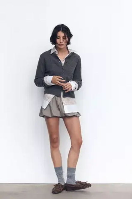 ZARA МИНИ-ЮБКА, БОРДОВЫЙ/ЭКРЮ