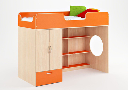 Кровать-чердак КарИВи Легенда 3  Дуб Молочный Оранжевый