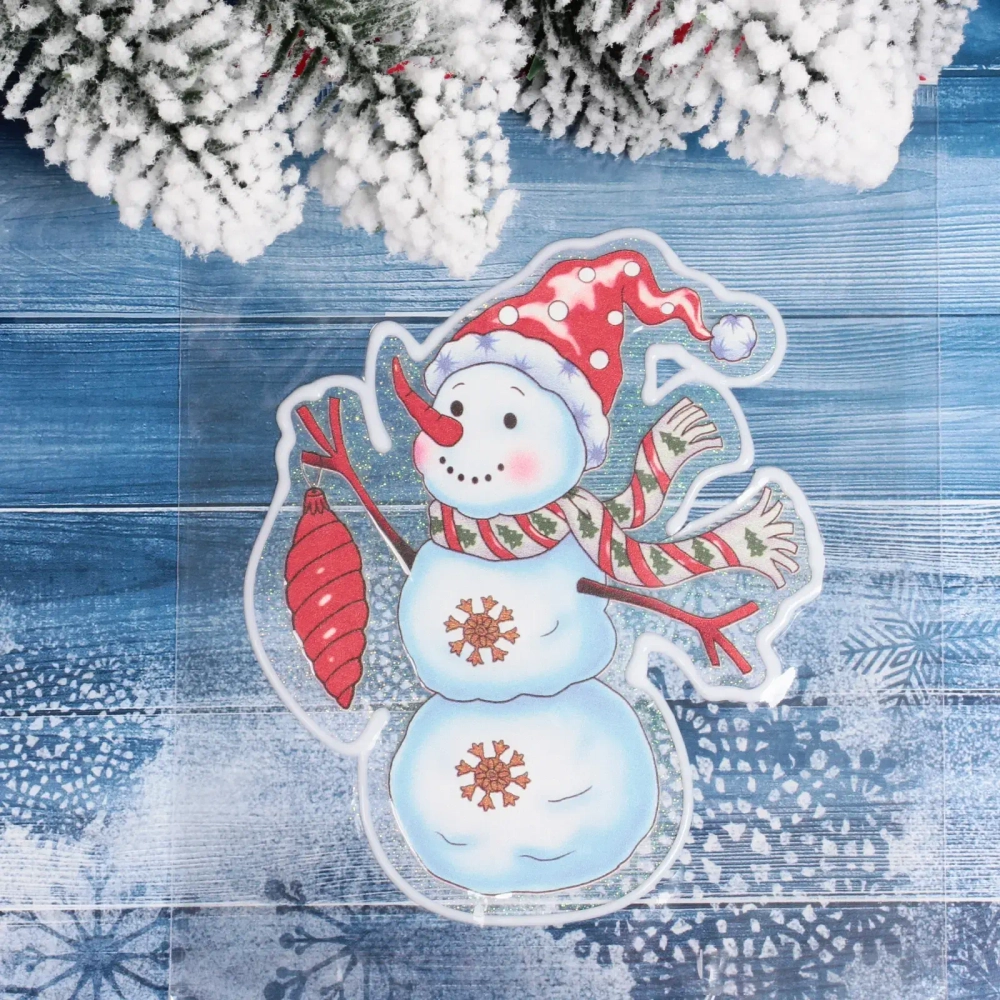 Наклейка на стекло «Снеговик с игрушкой» 15*20 см