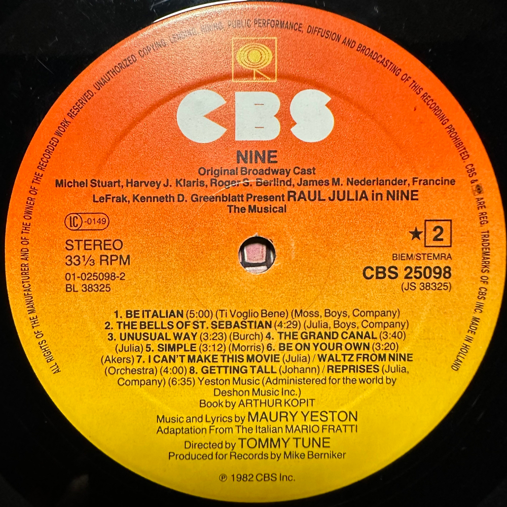 Maury Yeston, Raul Julia - Nine - Original Cast Album (Голландия 1982г.)