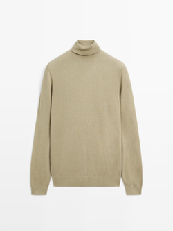 Massimo Dutti Трикотажный свитер из смесовой шерсти с высоким воротником, зеленый