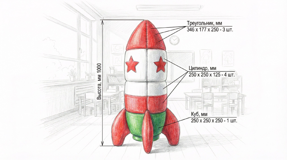 Мягкая ракета-конструктор для детей, 8 элементов