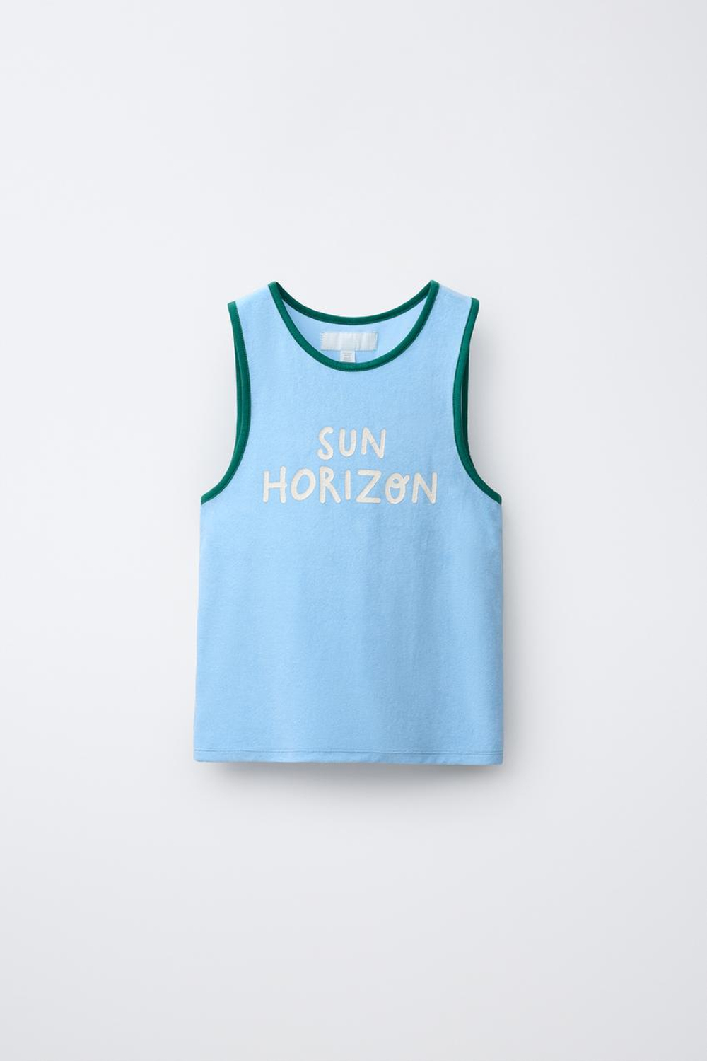 ZARA ФУТБОЛКА С ЭФФЕКТОМ МАХРОВОЙ ТКАНИ И НАДПИСЬЮ, ГОЛУБОЙ