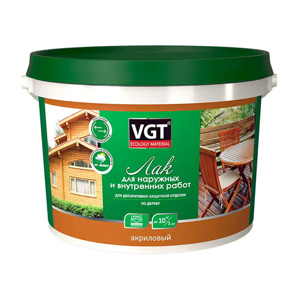 Лак акриловый для нар/внутренних работ глянцевый бесцветный 0,9 кг (ВГТ)