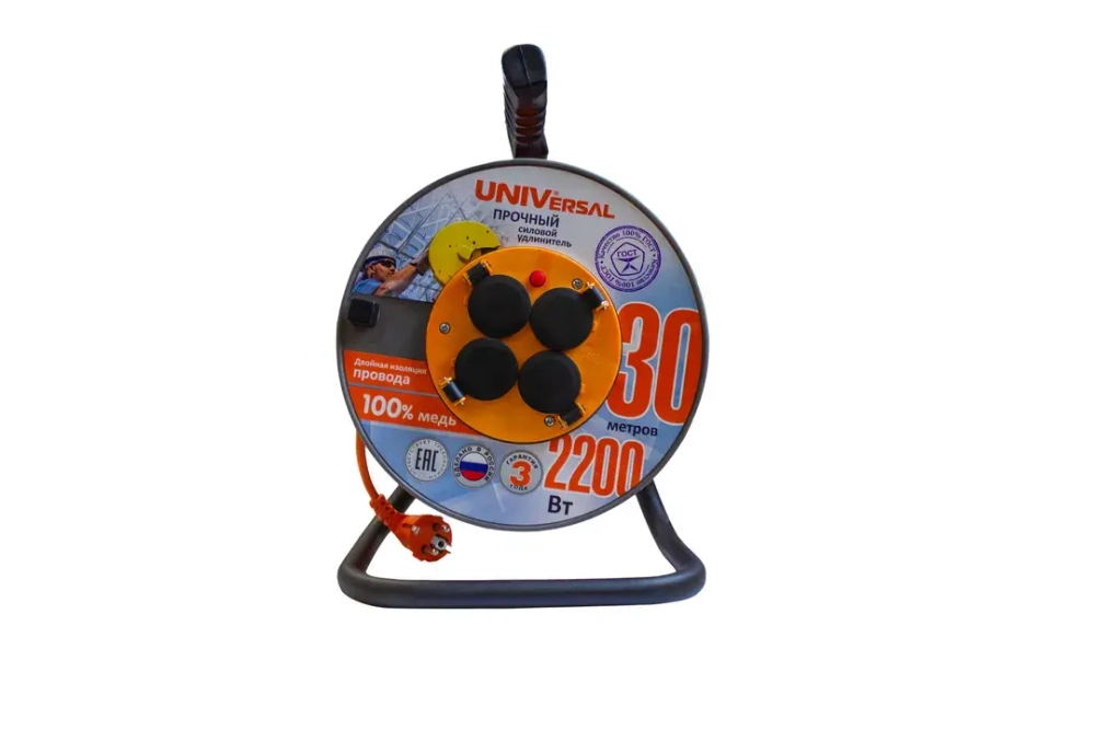 Удлинитель катушка ''UNIVersal''ВЕМ-250 IP-44 термо 2200Вт 4гн. з/к 30м Forsage##Прочий 1683