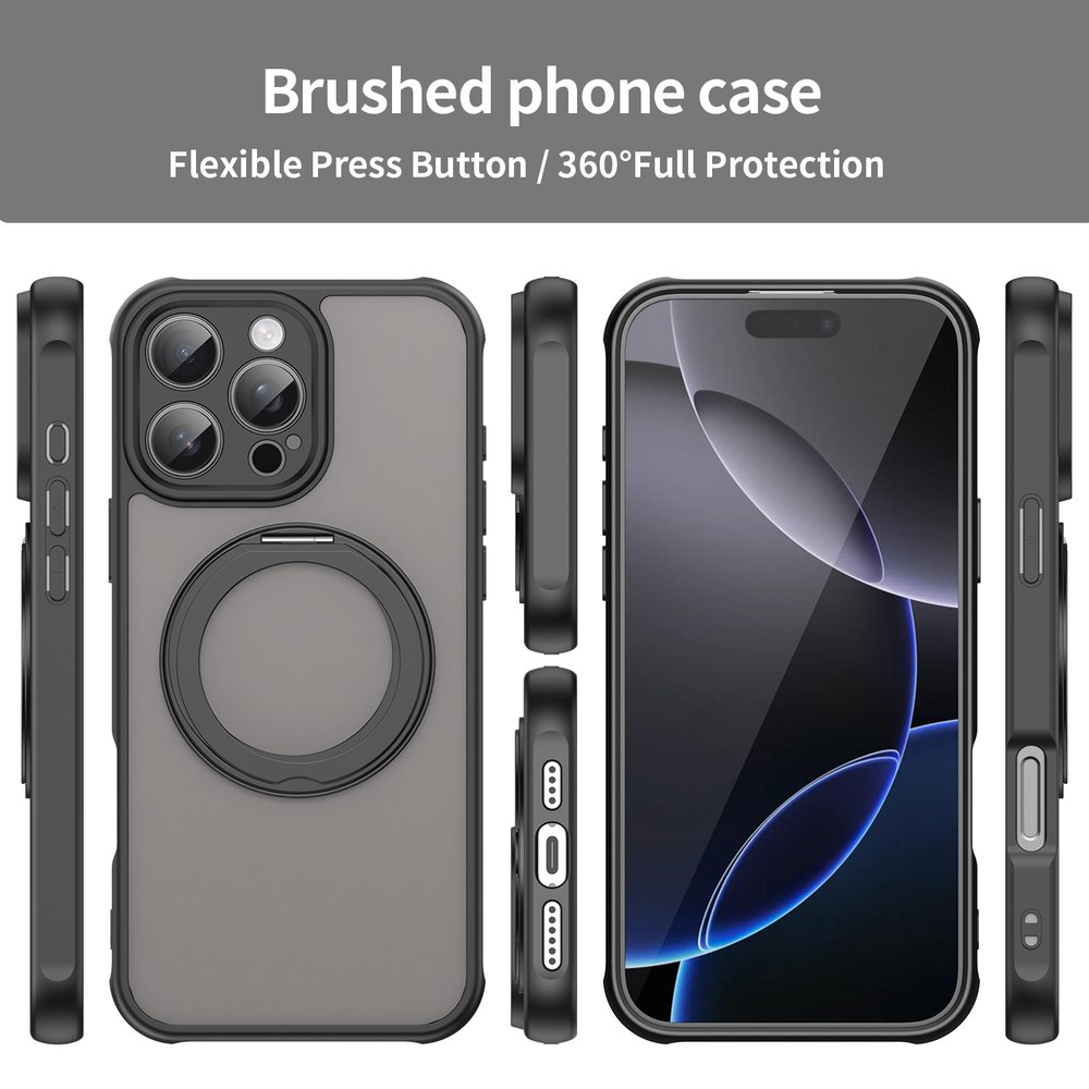 Матовый черный чехол с магнитным поворотным кольцом для iPhone 16 Pro, поддержка MagSafe