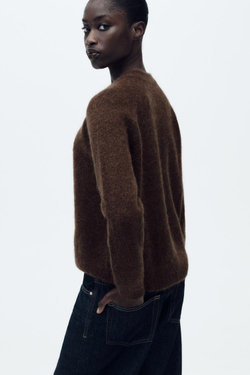 ZARA ОДНОТОННЫЙ СВИТЕР ИЗ ШЕРСТИ И АЛЬПАКИ, КОРИЧНЕВЫЙ