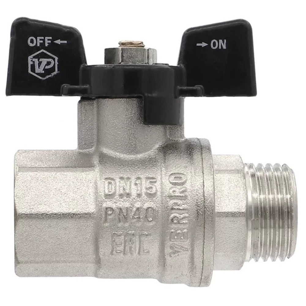 Кран VIEIR шаровый 1" ВВ, бабочка, никель, черный (60/6) VP220-03