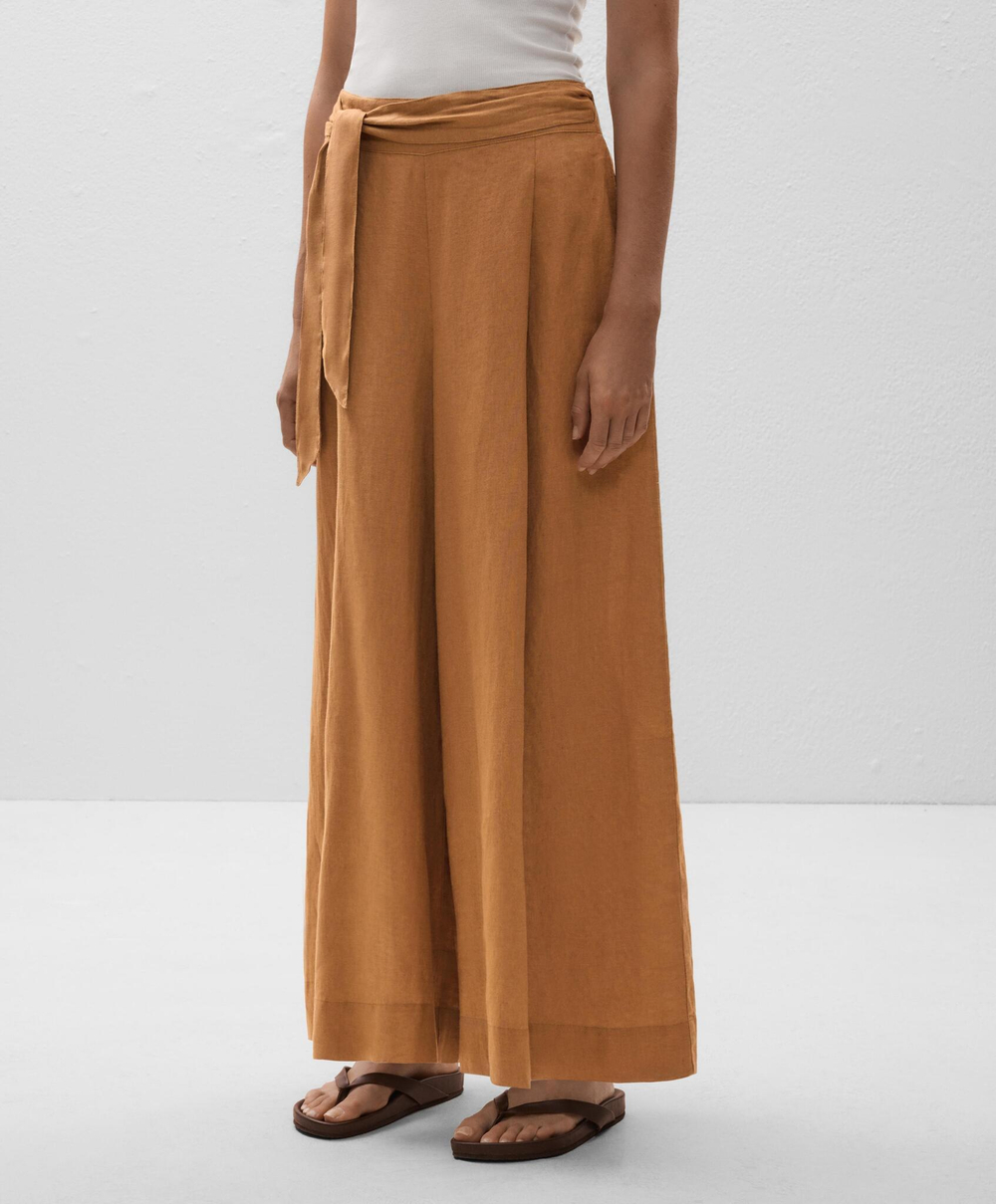 OYSHO Брюки широкие с завязками из 100% льна, горчичный