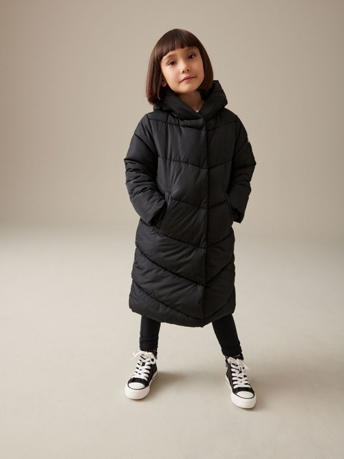 Пальто стеганое утепленное с капюшоном для девочки Next 102-278, Черный