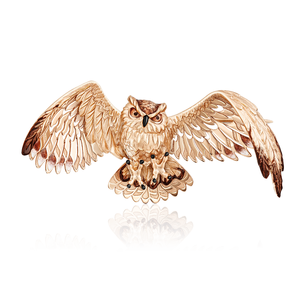 Брошь «Сова» из красного золота c эмалью Артикул: 04-0181-00-000-1110-59
