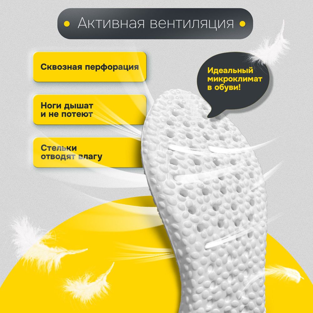 Стельки для обуви АНАТОМИЧЕСКИЕ ДЫШАЩИЕ, материал PU PRO, размер RU 34-39 / EU 35-40, с линиями выреза, SHEGRA (ШЕГРА), 700738