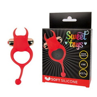 Красное эрекционное виброкольцо 3,7см с рожками и хвостиком Bior Toys Sweet Toys ST-40166-3