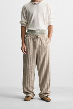 ZARA ЖАККАРДОВЫЕ БРЮКИ RELAXED FIT, РЫЖЕВАТО-КОРИЧНЕВЫЙ