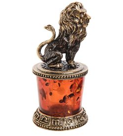 Народные промыслы AM-2769 Фигурка «Знак зодиака-Лев» (латунь, янтарь)