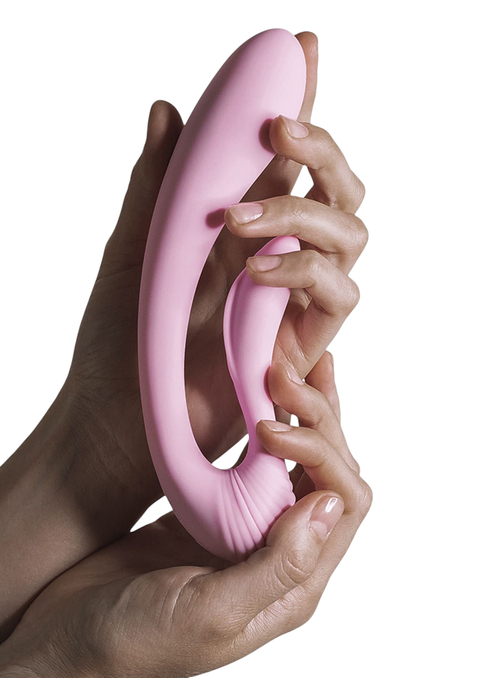 Розовый вибромассажер 18см с гибким клиторальным отростком Adrien Lastic G-Wave