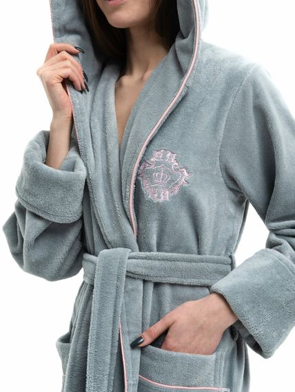 Халат женский с капюшоном 045 серый Cassoli Турция