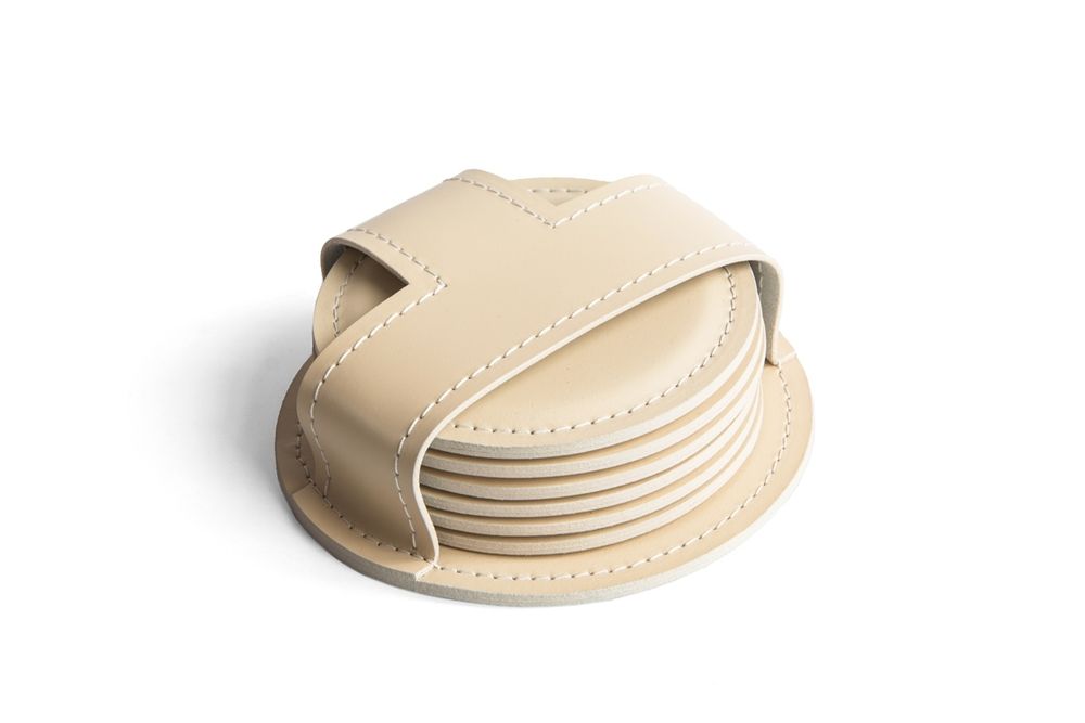 Набор костеров (6 шт) из кожи цвет СЛОНОВАЯ КОСТЬ