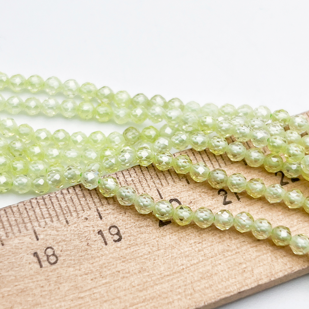 Фианит (кубический цирконий), цвет салатовый, размер 3 мм, цена за нить 38 см
