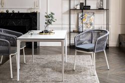 "Малага" обеденная группа на 4 персоны со стульями "Марсель", каркас белый, роуп светло-серый