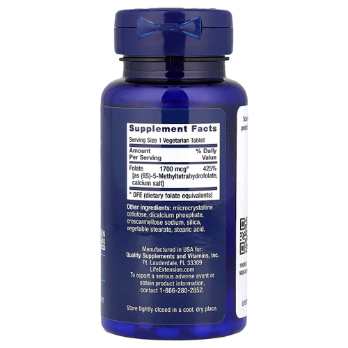 Life Extension, оптимизированный фолат, 1700 мкг DFE, 100 вегетарианских таблеток